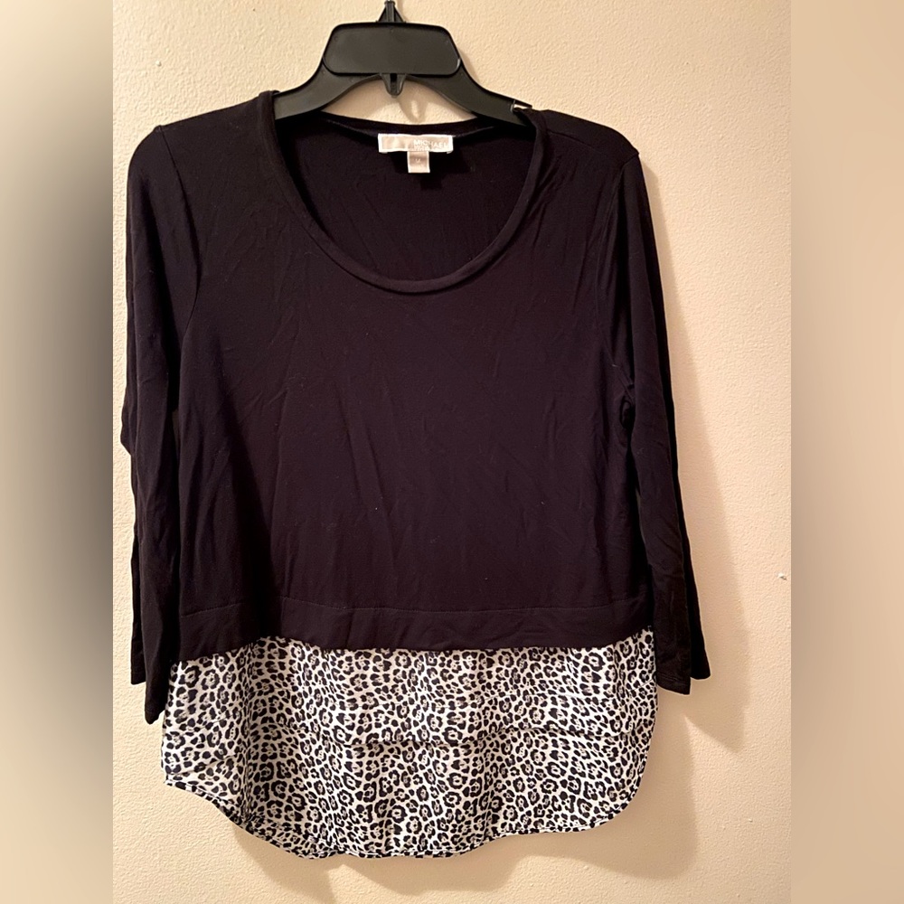 MICHAEL Michael Kors brand, size M, Black blouse with leopard design for women